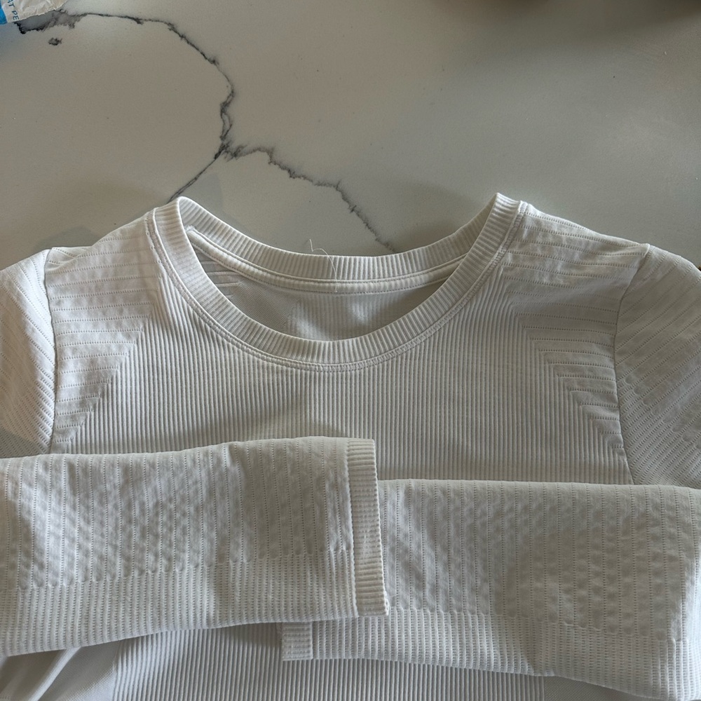 White Ribbed Long Sleeve Top